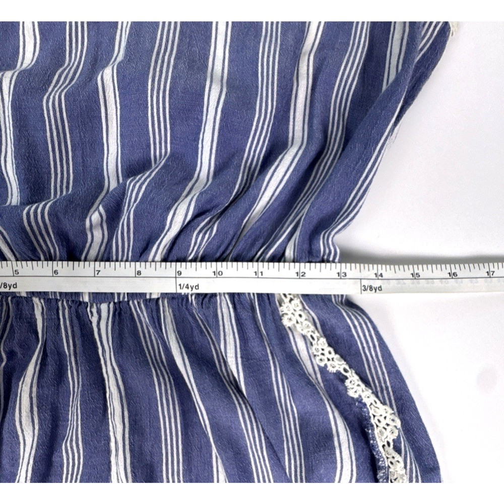 Abercrombie Fitch Striped Strappy Romper Size M Crochet Lace Trim Vtg Y2K Boho - Picture 11 of 13